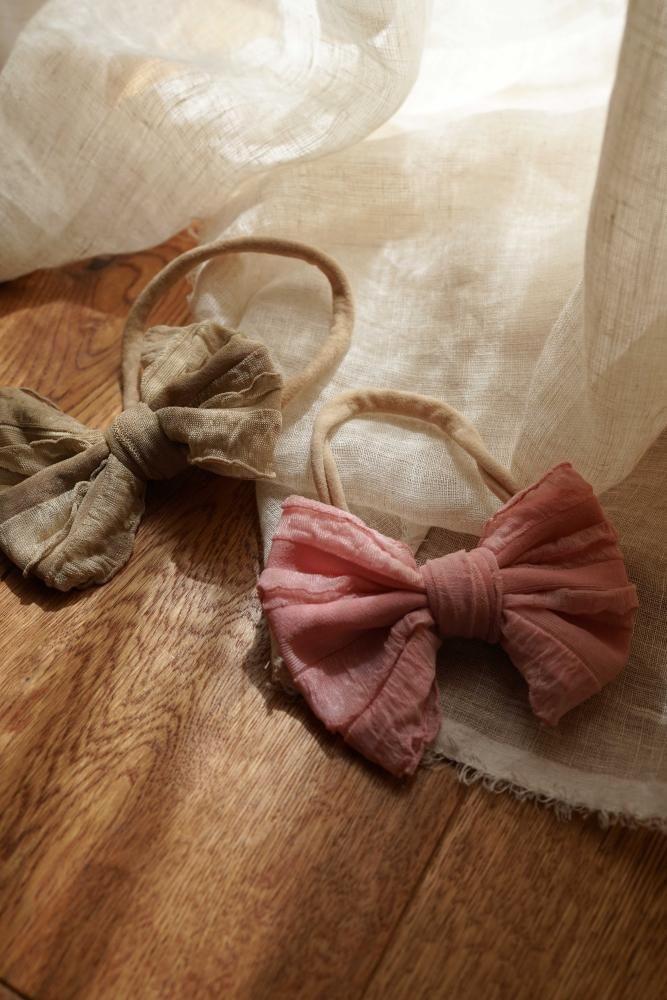 MARQUE Baby Ribbon rubber HeadBand<br>[KHAKI/PINK]
