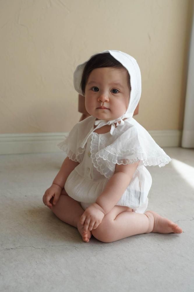 MARQUE Baby White Organdy Rompers [帽子付き][70cm/80cm]
