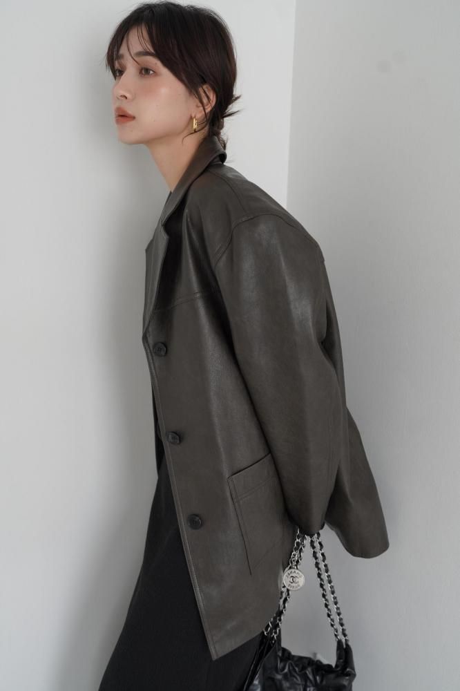 Tailor Collar PU Leather Jacket[BLACK/BROWN]