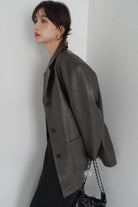 Tailor Collar PU Leather Jacket[BLACK/BROWN]