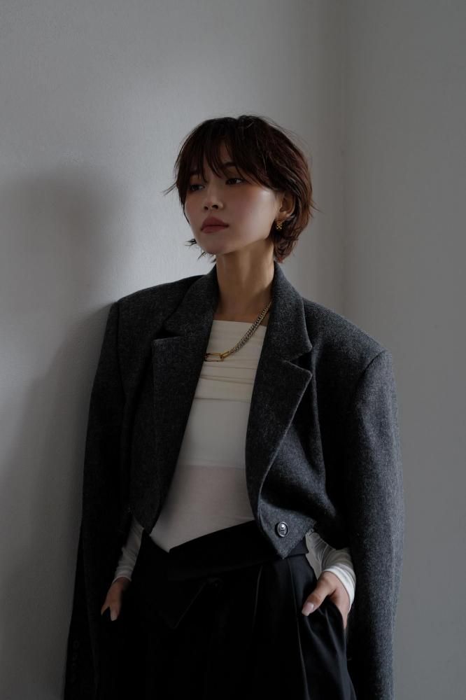 Wool Short Length Jacket<br>[BLACK/BROWN]