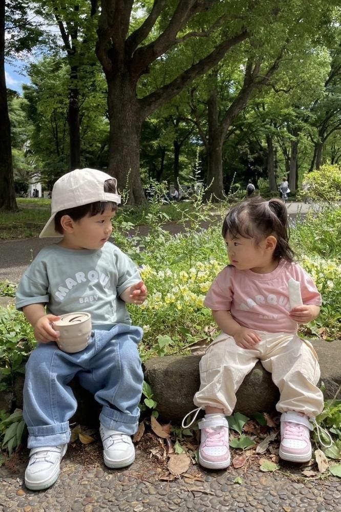 MARQUE BABY Round Logo T-Shirt [BLUE/PINK][70cm/80cm/90cm]