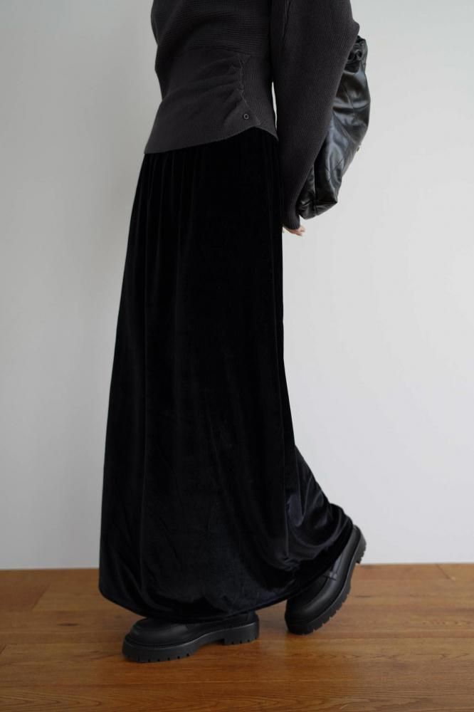 Velour Long Skirt<br>[BLACK/BROWN]
