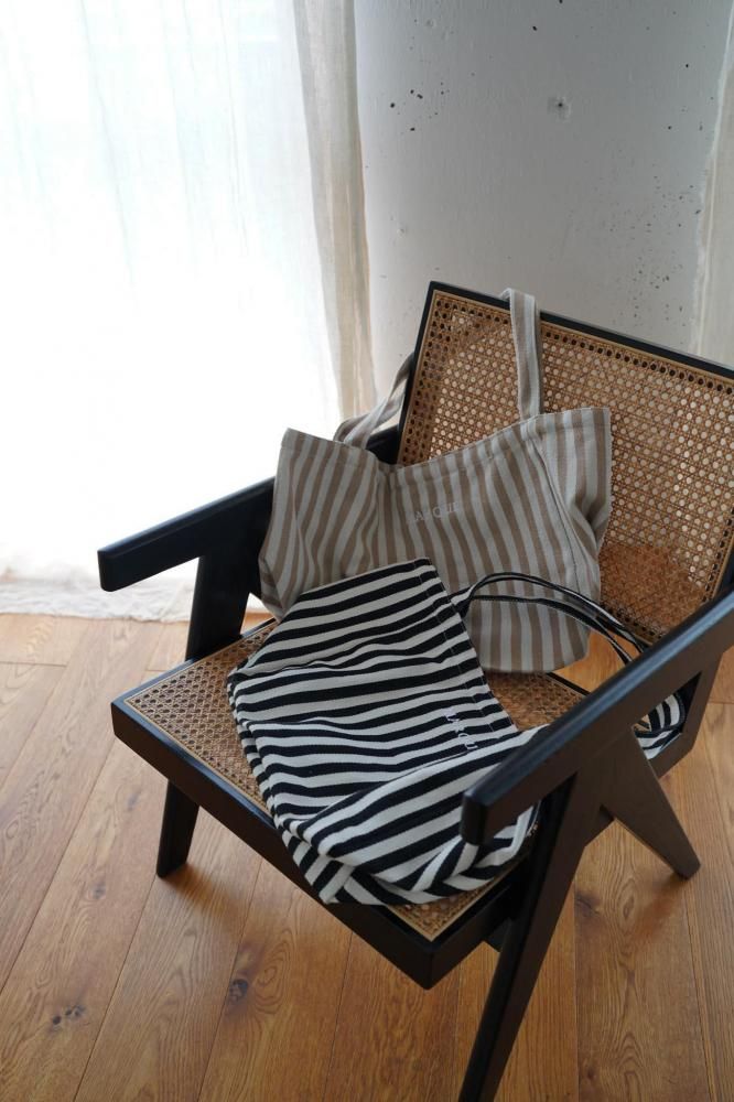 Big Cotton Stripe Bag<br>[BLACK/BEIGE]
