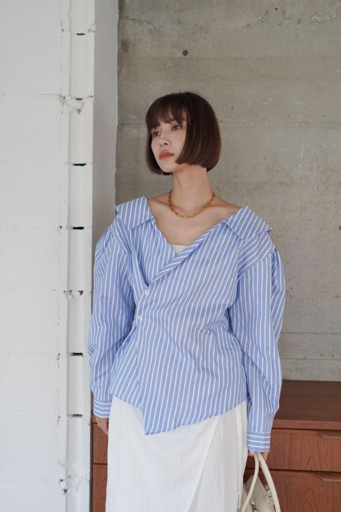 Collar Twist Shirt<br>[BLUE/WHITE]