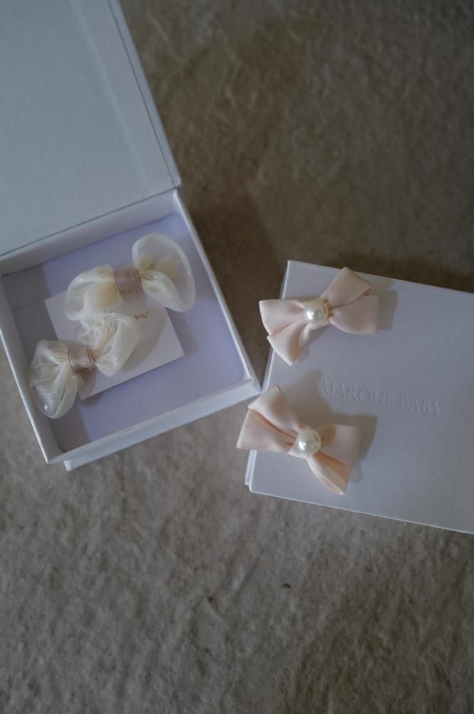 Ribbon Hair Clip 2set<br>[パール/オーガンジー]