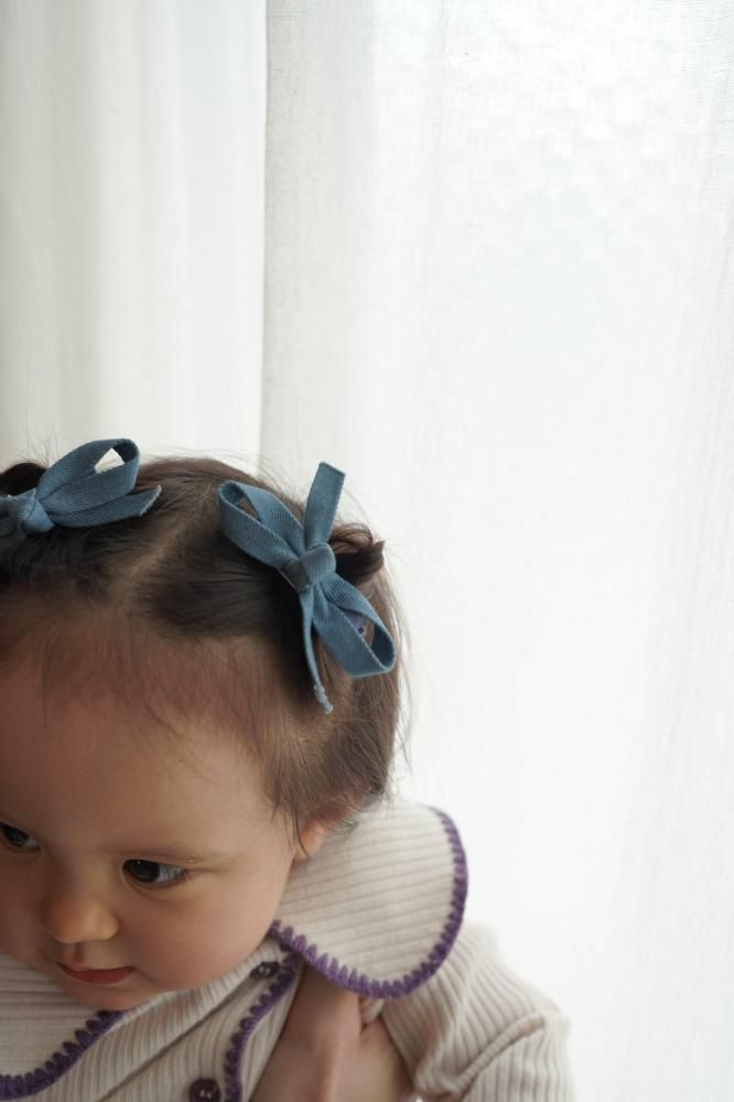 Denim Ribbon Hair Clip 2set<br>[クリップ]
