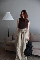 Embossed High Neck Sleeveless Top[BROWN/BEIGE]