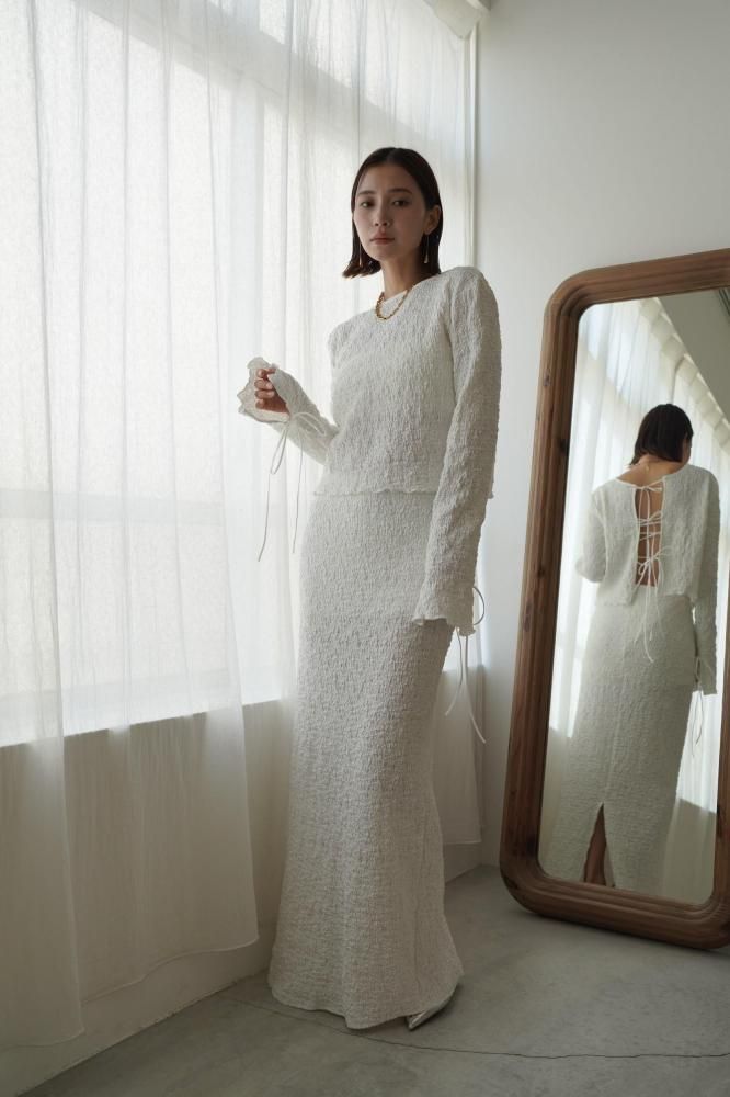 Wave Texture Cardigan & Skirt Set up<br>[BROWN/WHITE]