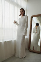 Wave Texture Cardigan & Skirt Set up<br>[BROWN/WHITE]