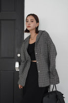 Relaxed Fit Checkered Overshirt[BLACK/NAVY]