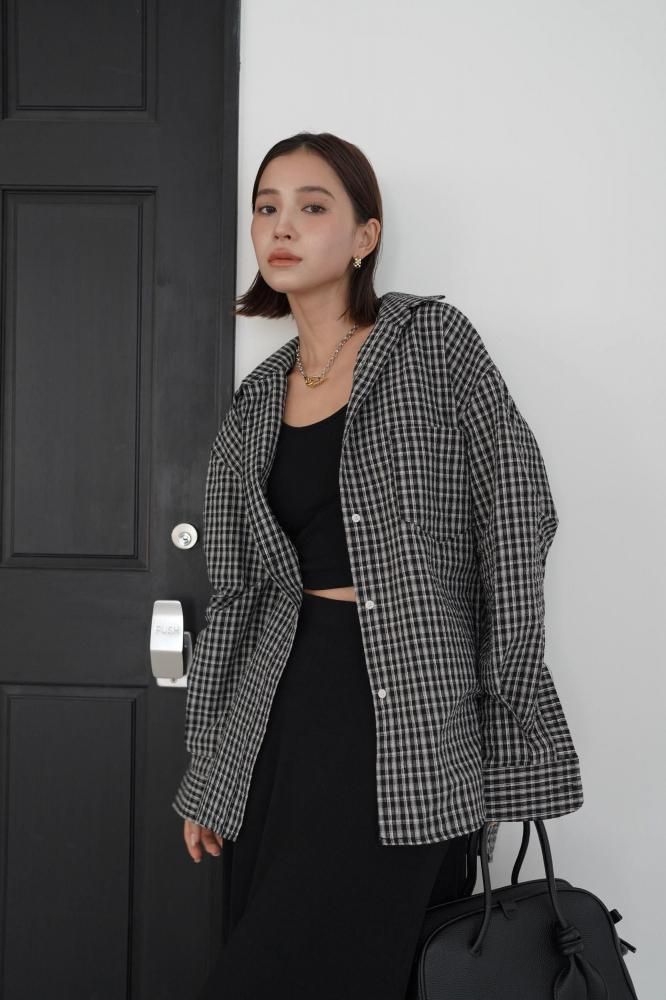 Relaxed Fit Checkered Overshirt[BLACK/NAVY]