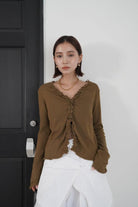 Wave Frill Cardigan[BROWN/NAVY]