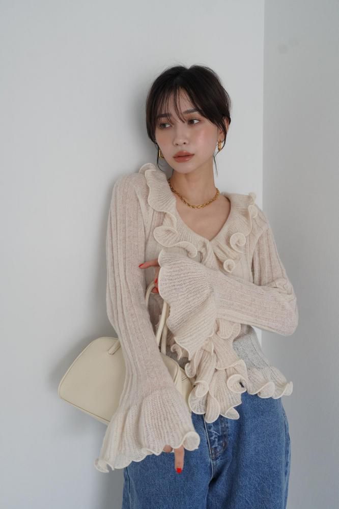 Frill Silhouette Knit Tops[BROWN/BEIGE]